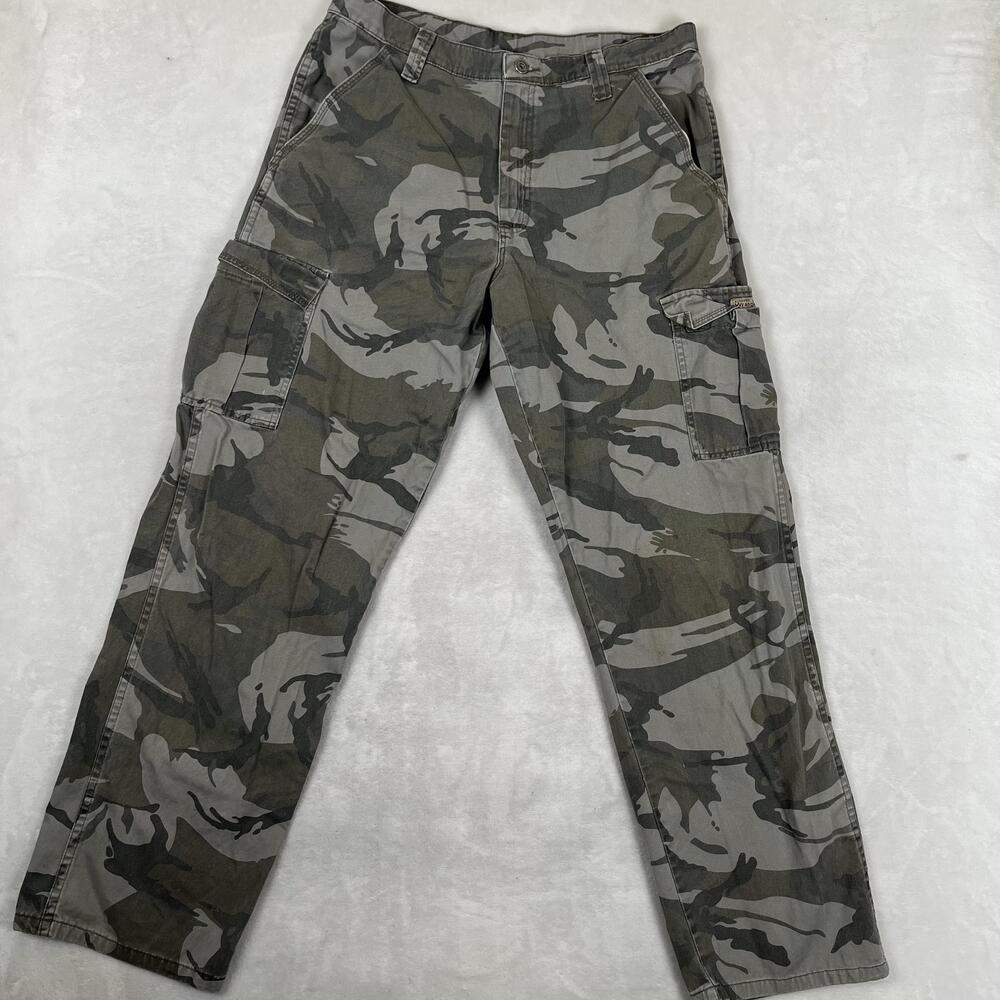Wrangler Camo Cargo Pants Mens 34x34 Gray Green Utility Pockets Workwear